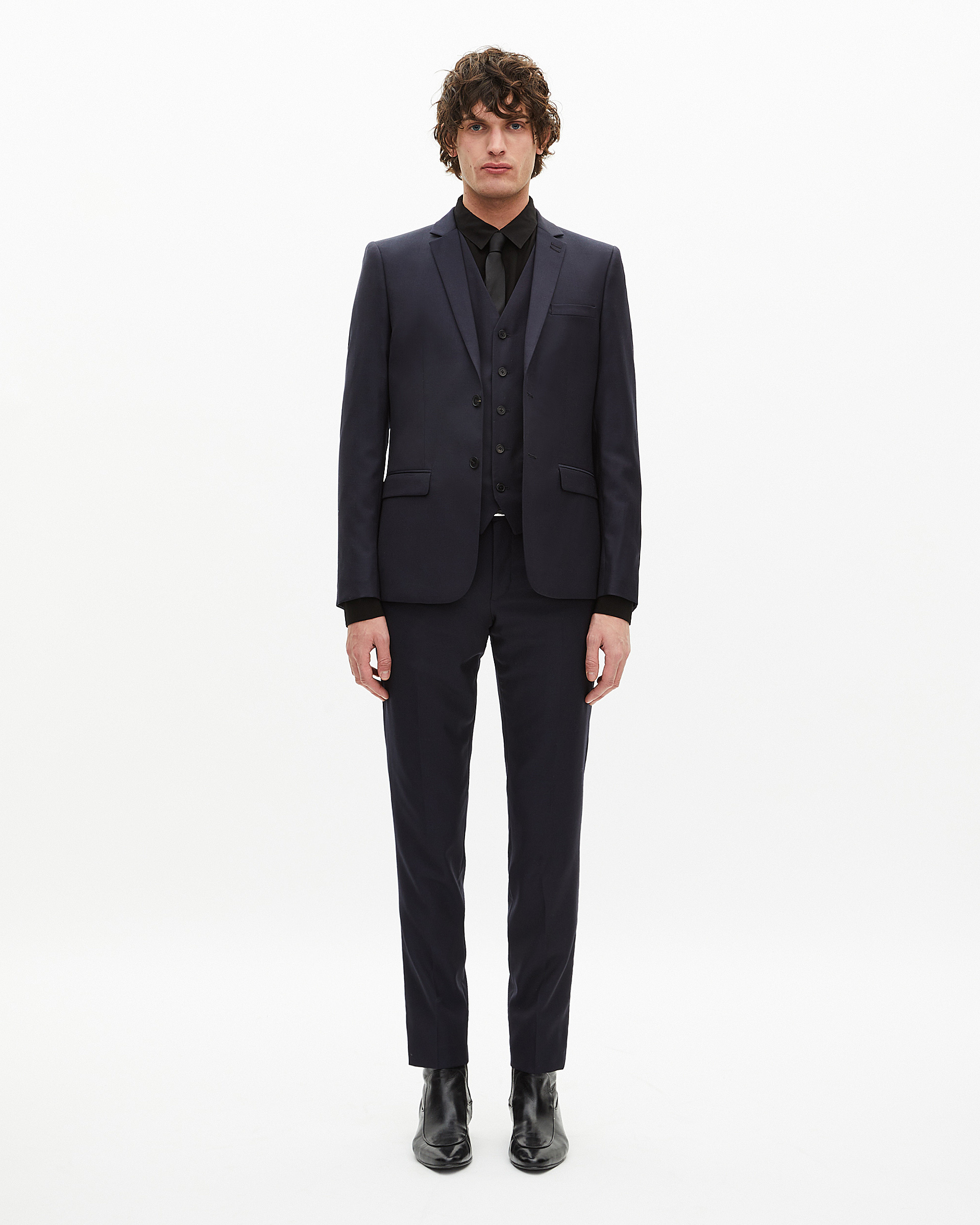 Veste de costume coupe droite en laine bleue 