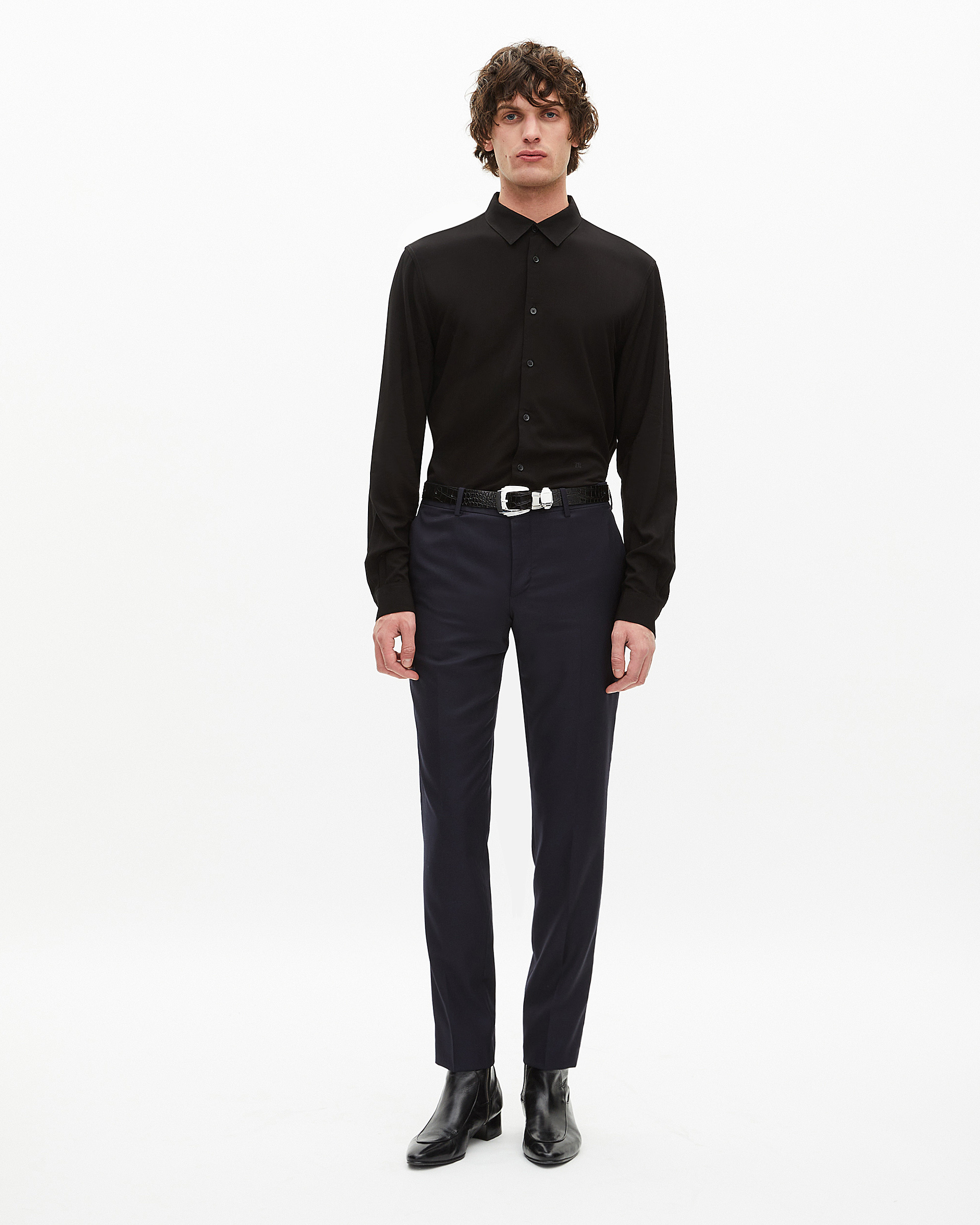 Pantalon de costume en laine ajusté bleu
