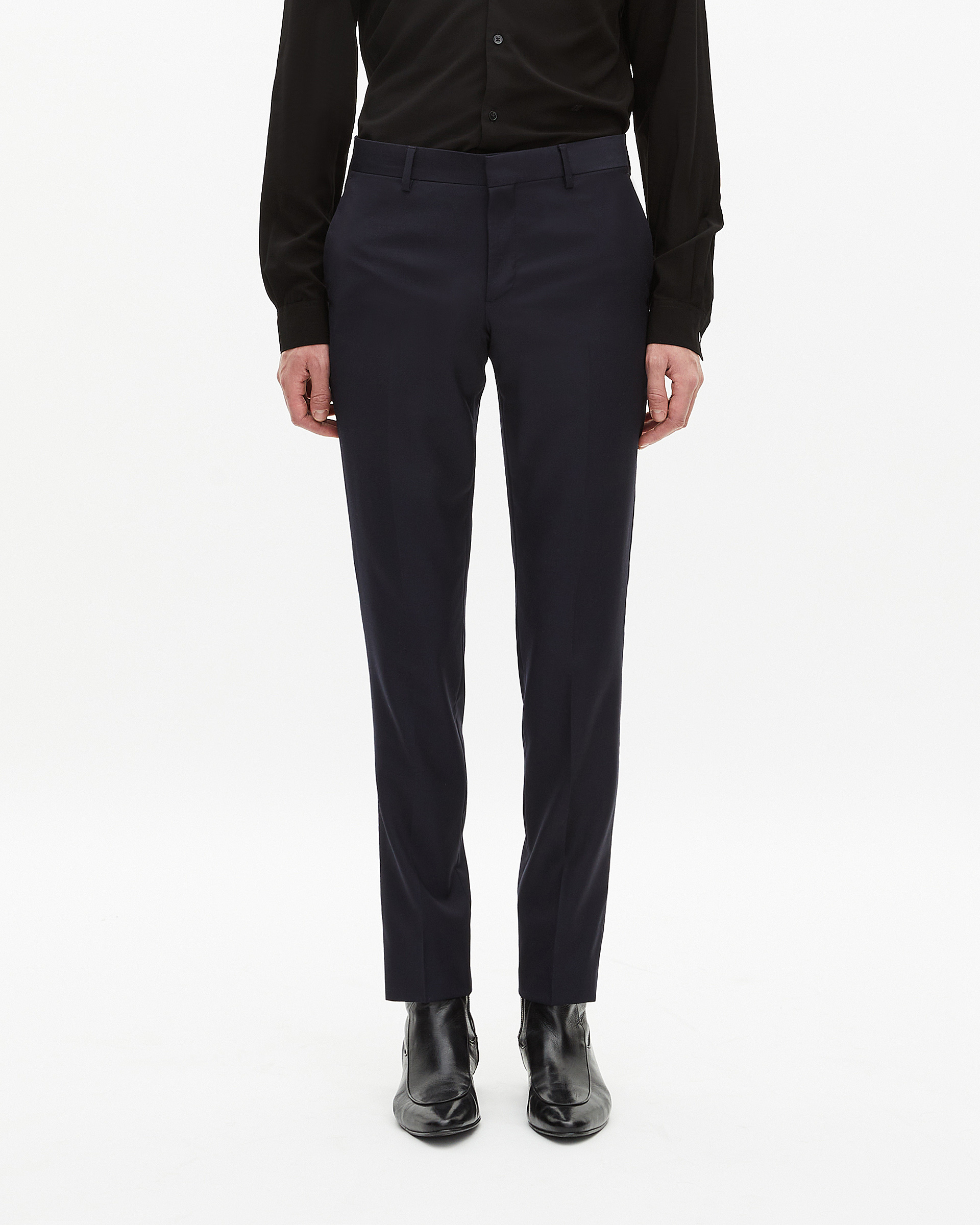 Pantalon de costume en laine ajusté bleu