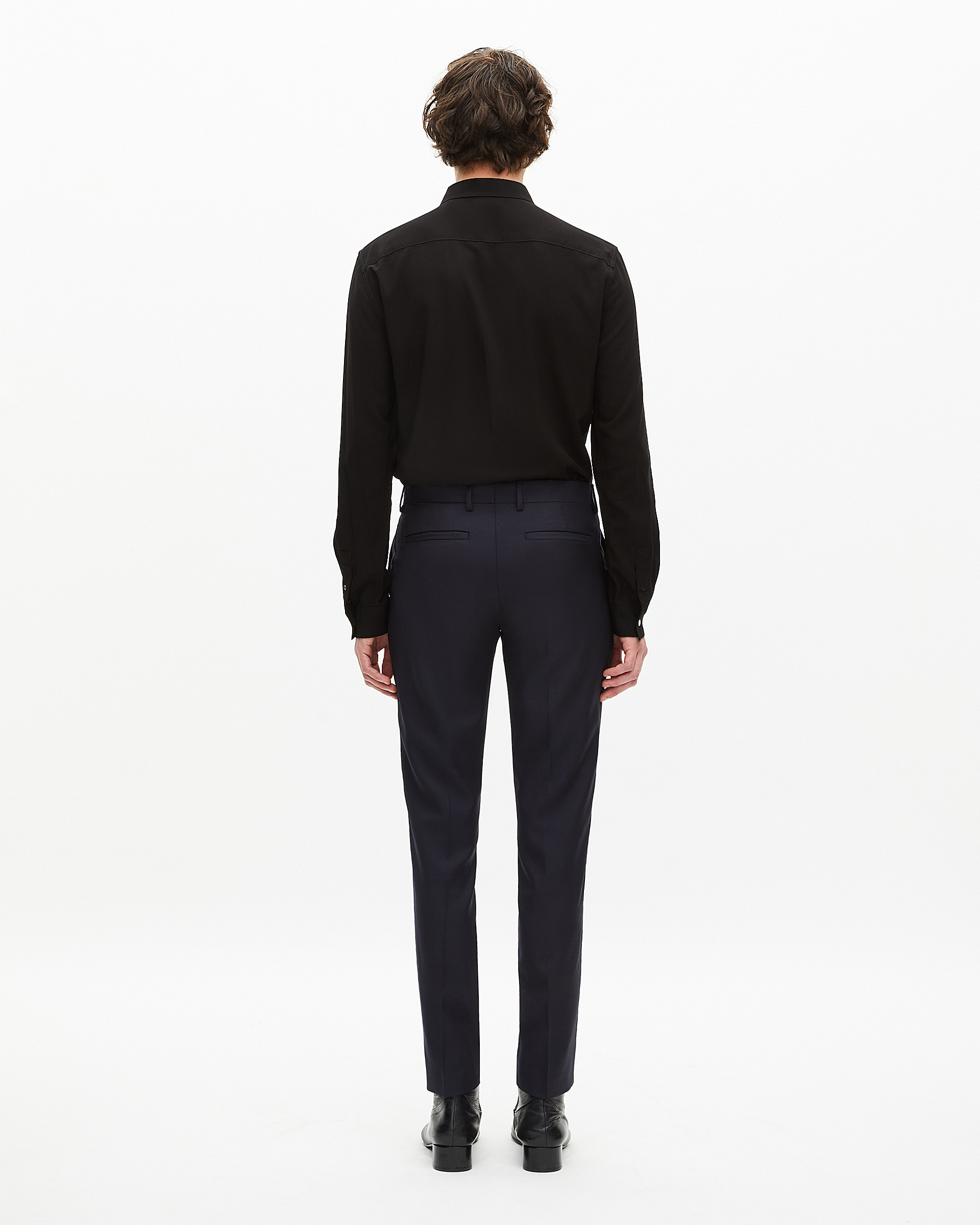 Pantalon de costume en laine ajusté bleu