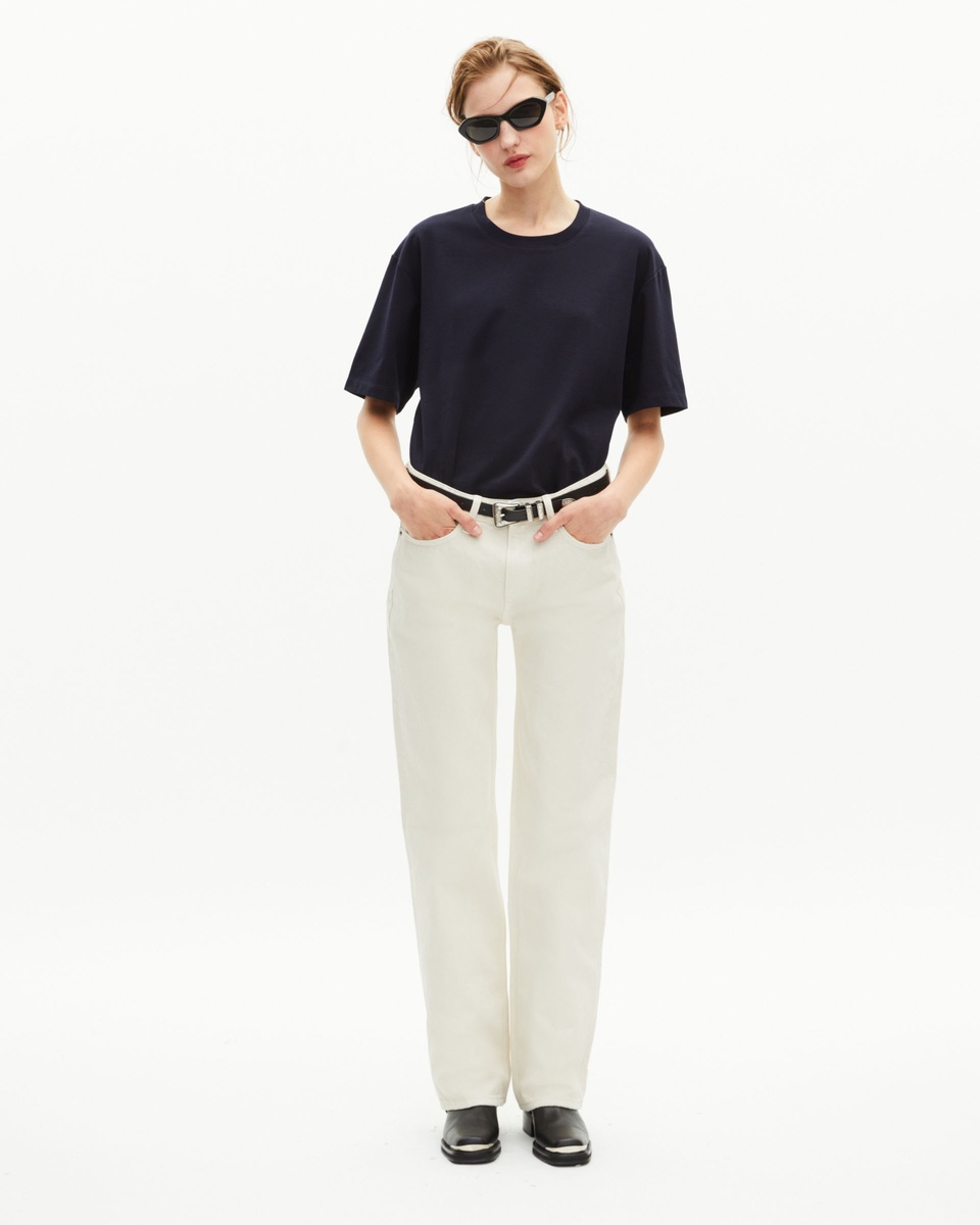 T-shirt Mixte droit uni bleu marine