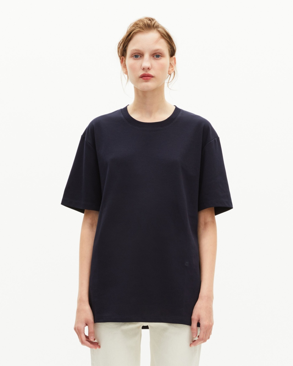 T-shirt Mixte droit uni bleu marine
