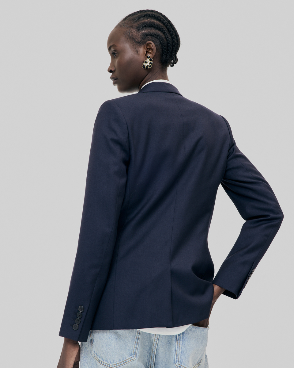 Veste tailleur en laine coupe cintrée bleu marine