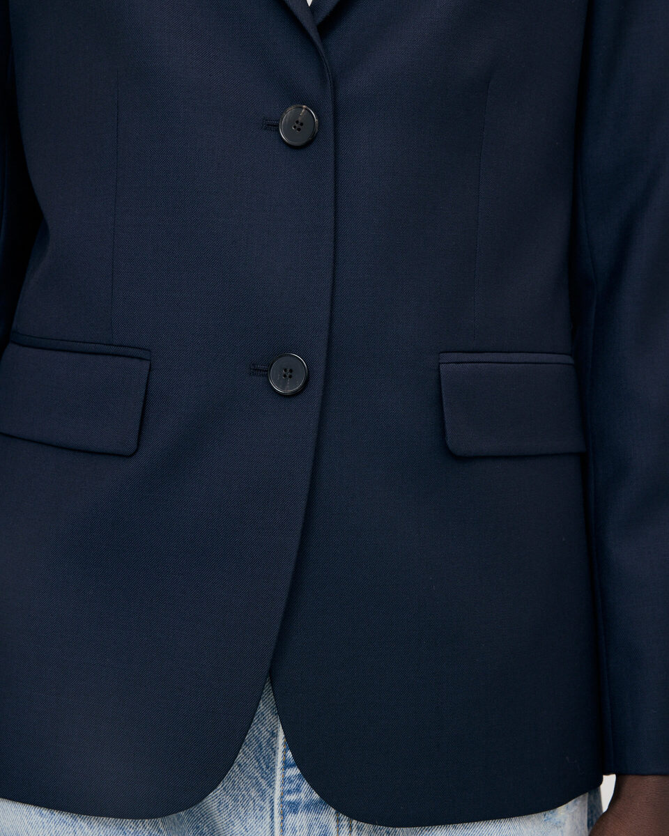 Veste tailleur en laine coupe cintrée bleu marine