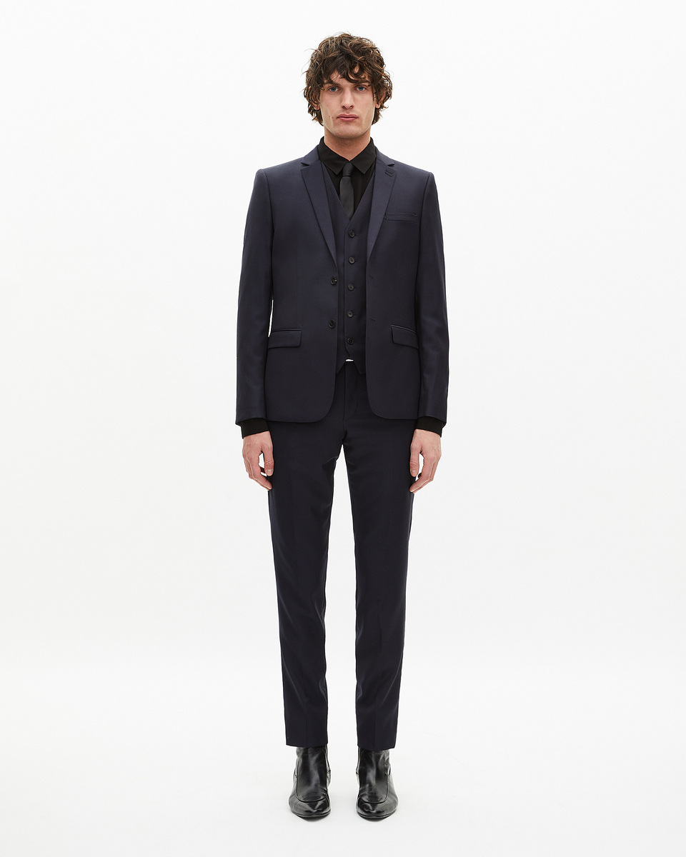 Veste de costume coupe droite en laine bleue 