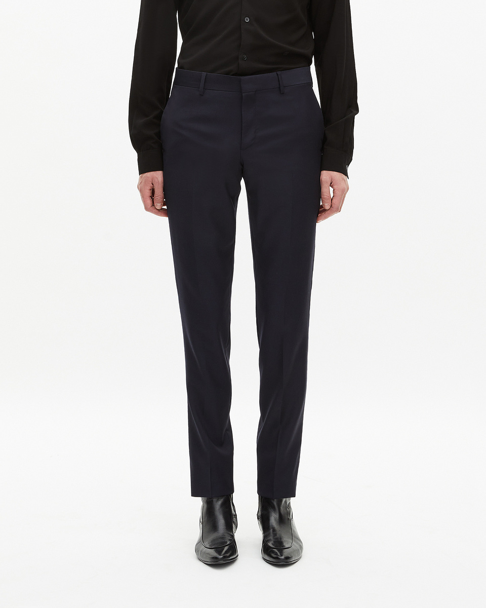 Pantalon de costume en laine ajusté bleu