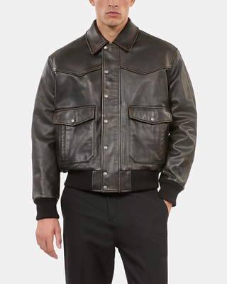 Blouson en cuir marron