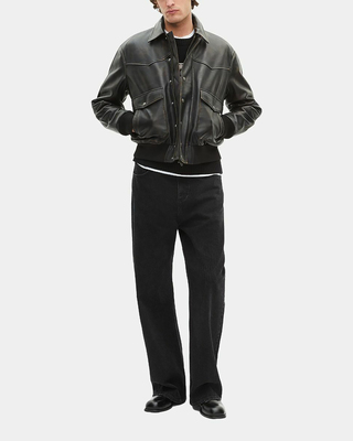 Blouson en cuir marron