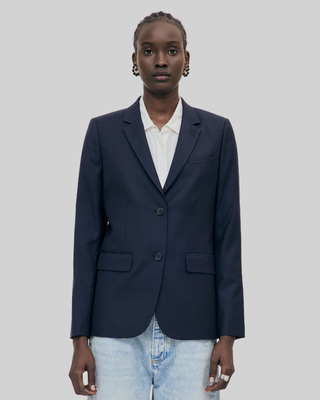Veste tailleur en laine coupe cintrée bleu marine