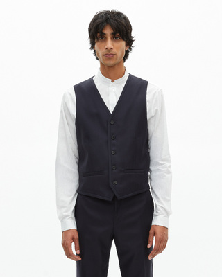 Gilet de costume en laine bleu marine