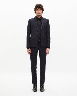 Veste de costume coupe droite en laine bleue 