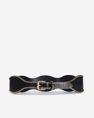 Ceinture large avec chaînes en cuir noir