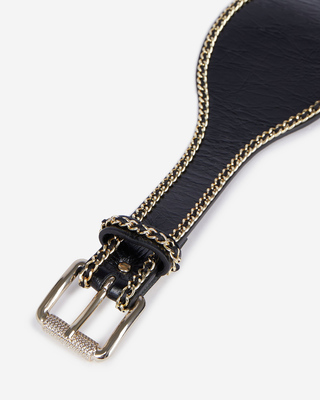 Ceinture large avec chaînes en cuir noir
