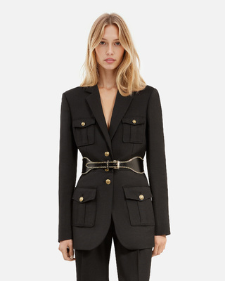 Ceinture large avec chaînes en cuir noir