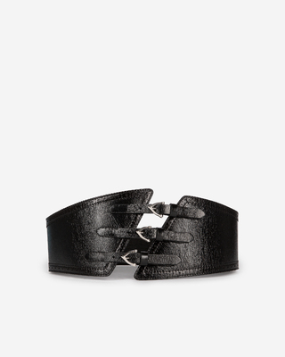 Ceinture corset en cuir noir avec boucles