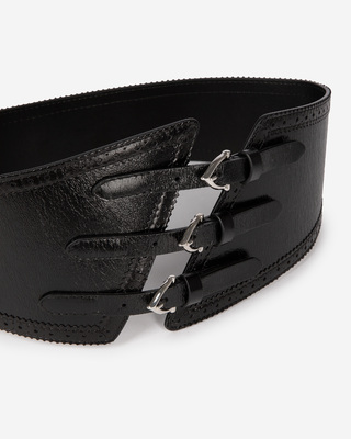 Ceinture corset en cuir noir avec boucles