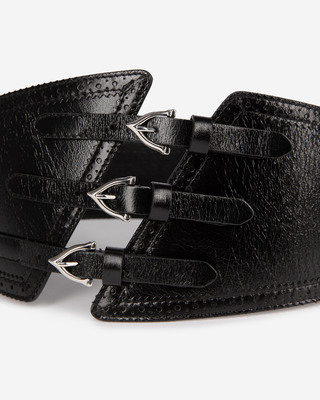 Ceinture corset en cuir noir avec boucles