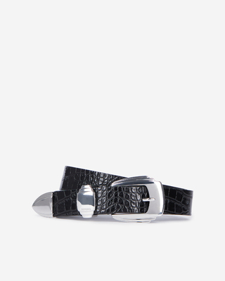 Ceinture en cuir noir effet crocodile