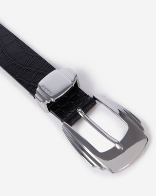 Ceinture en cuir noir effet crocodile