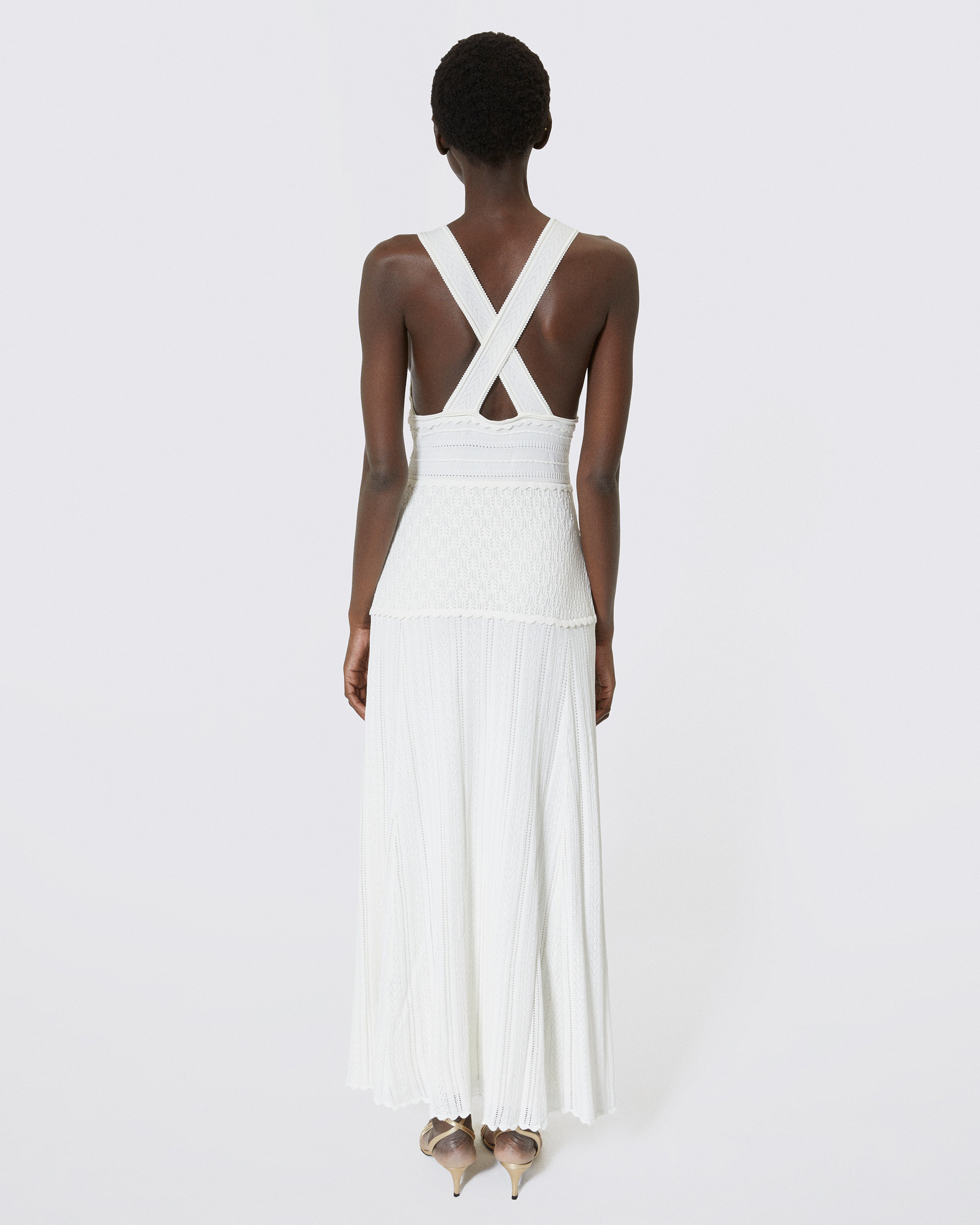 Robe dos croisé en maille ajourée écrue