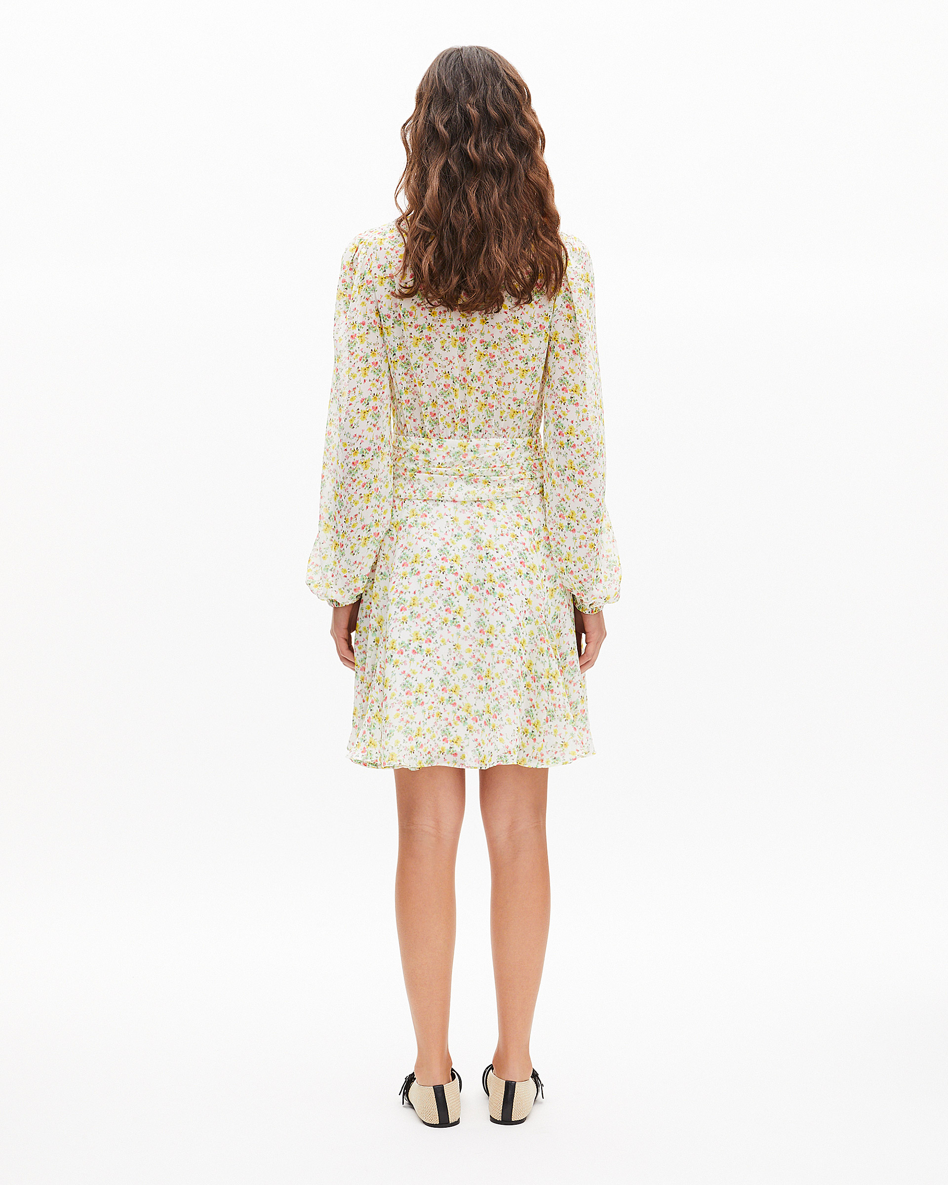 Robe courte plissée imprimé fleuri écrue