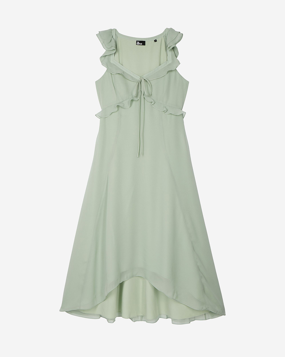 Robe longue volantée verte