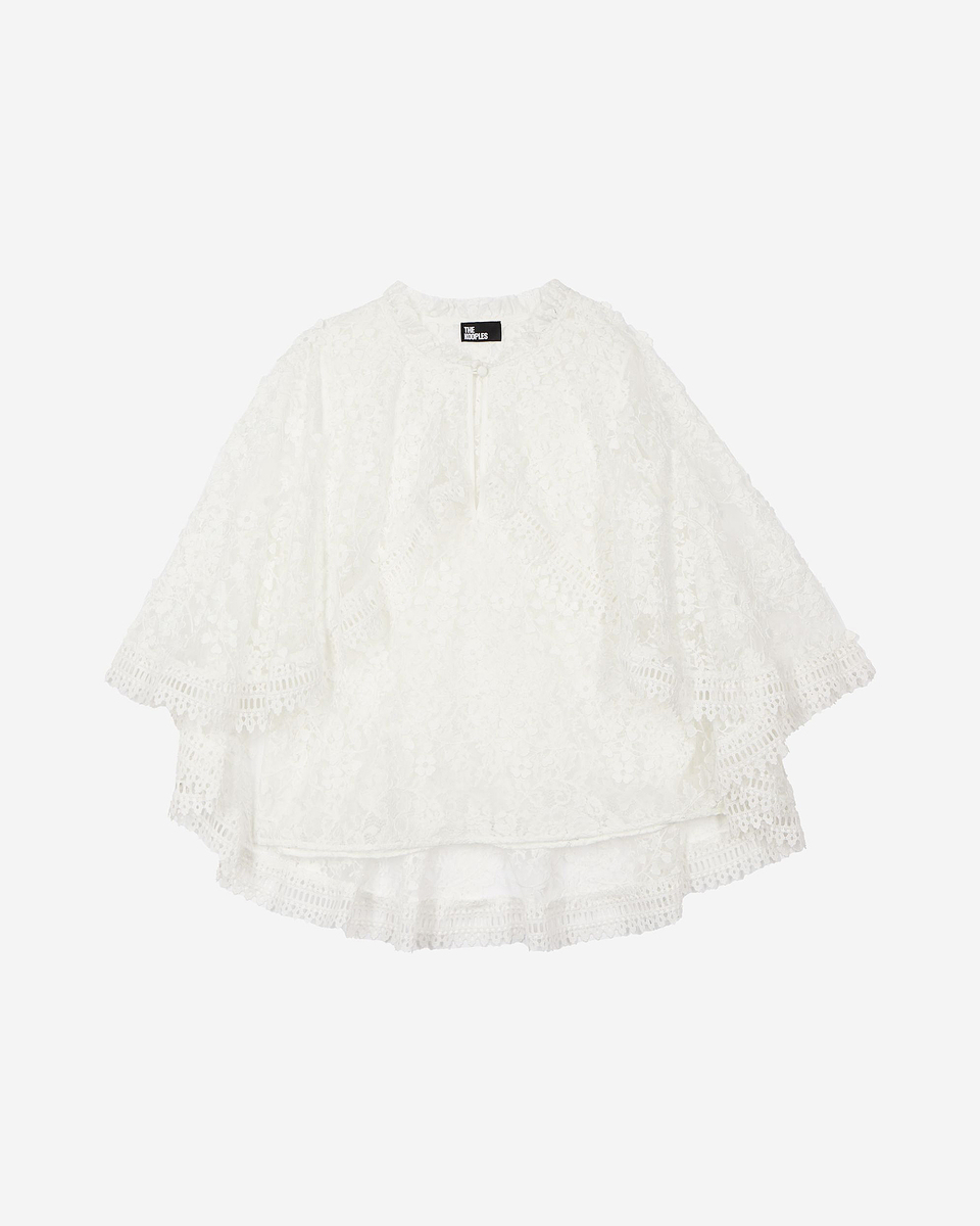 Top avec cape en dentelle écru