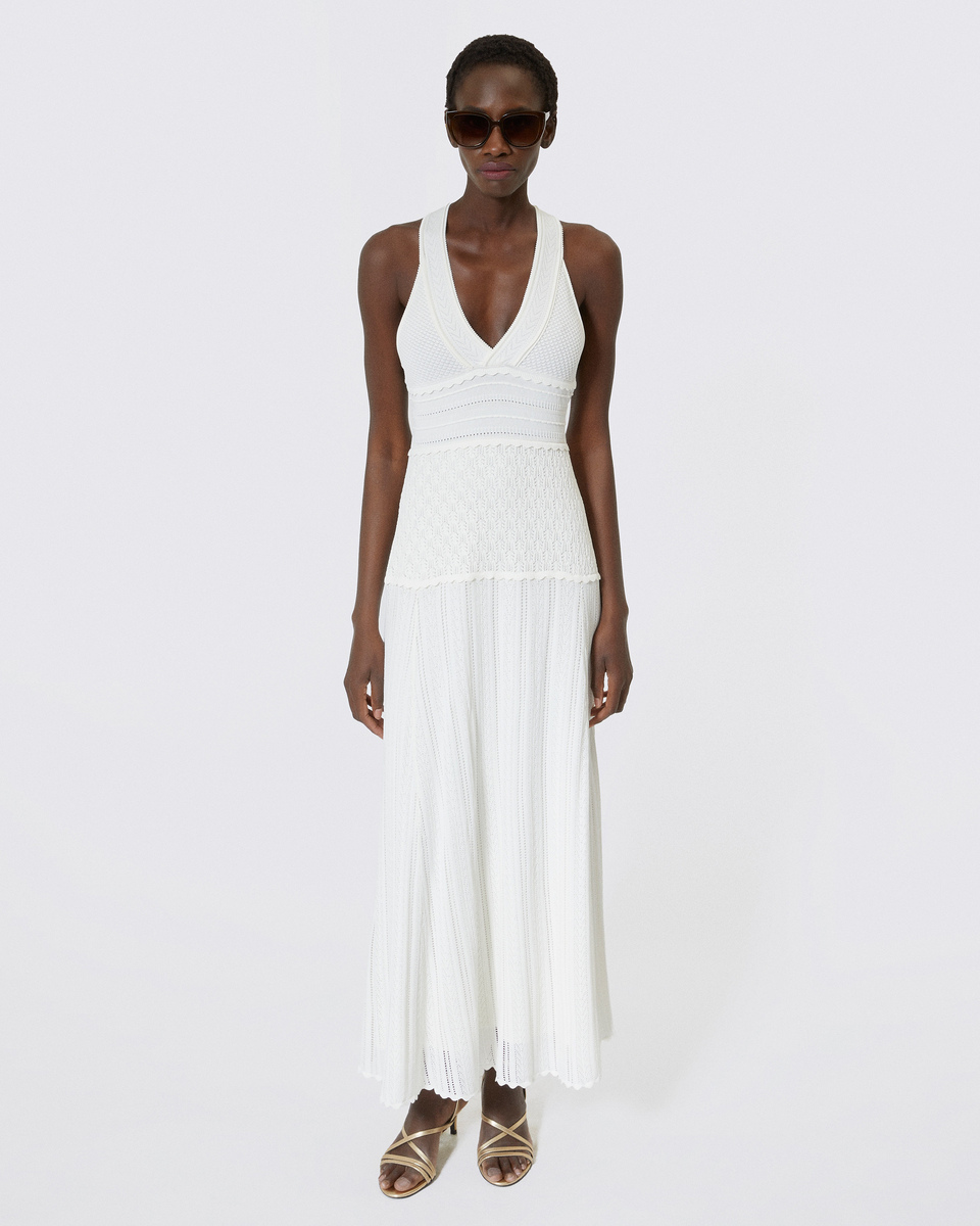 Robe dos croisé en maille ajourée écrue