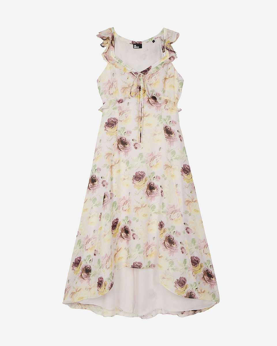 Robe longue volant&eacute;e imprim&eacute; fleuri