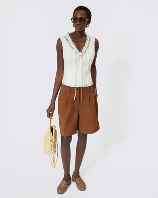 Top en coton avec incrustation dentelle écru