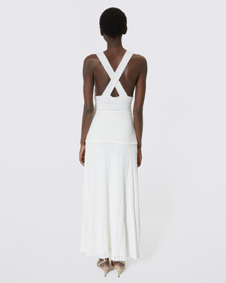 Robe dos croisé en maille ajourée écrue