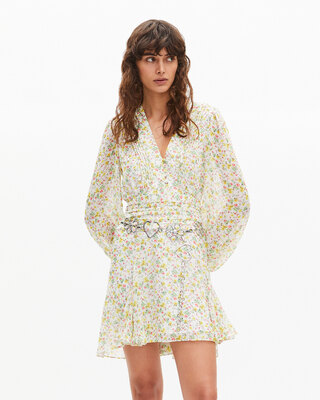 Robe courte plissée imprimé fleuri écrue