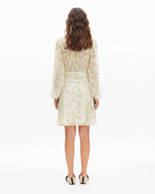 Robe courte plissée imprimé fleuri écrue