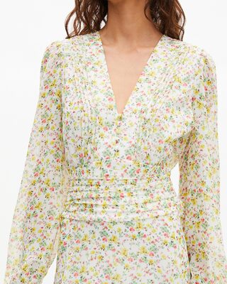 Robe courte plissée imprimé fleuri écrue