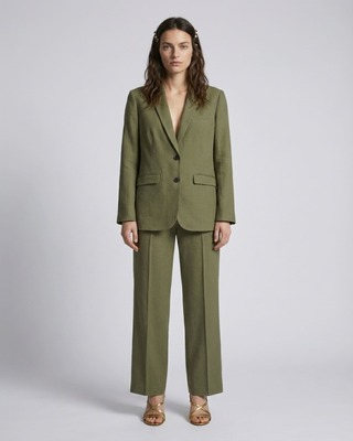Pantalon de tailleur large en lin kaki