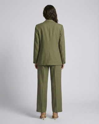 Pantalon de tailleur large en lin kaki