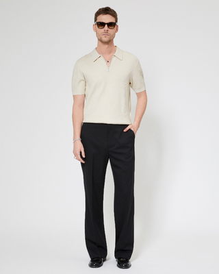 Pull col polo &agrave; zip beige