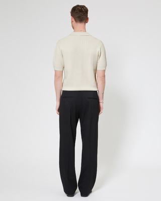 Pull col polo &agrave; zip beige
