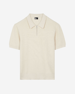 Pull col polo &agrave; zip beige