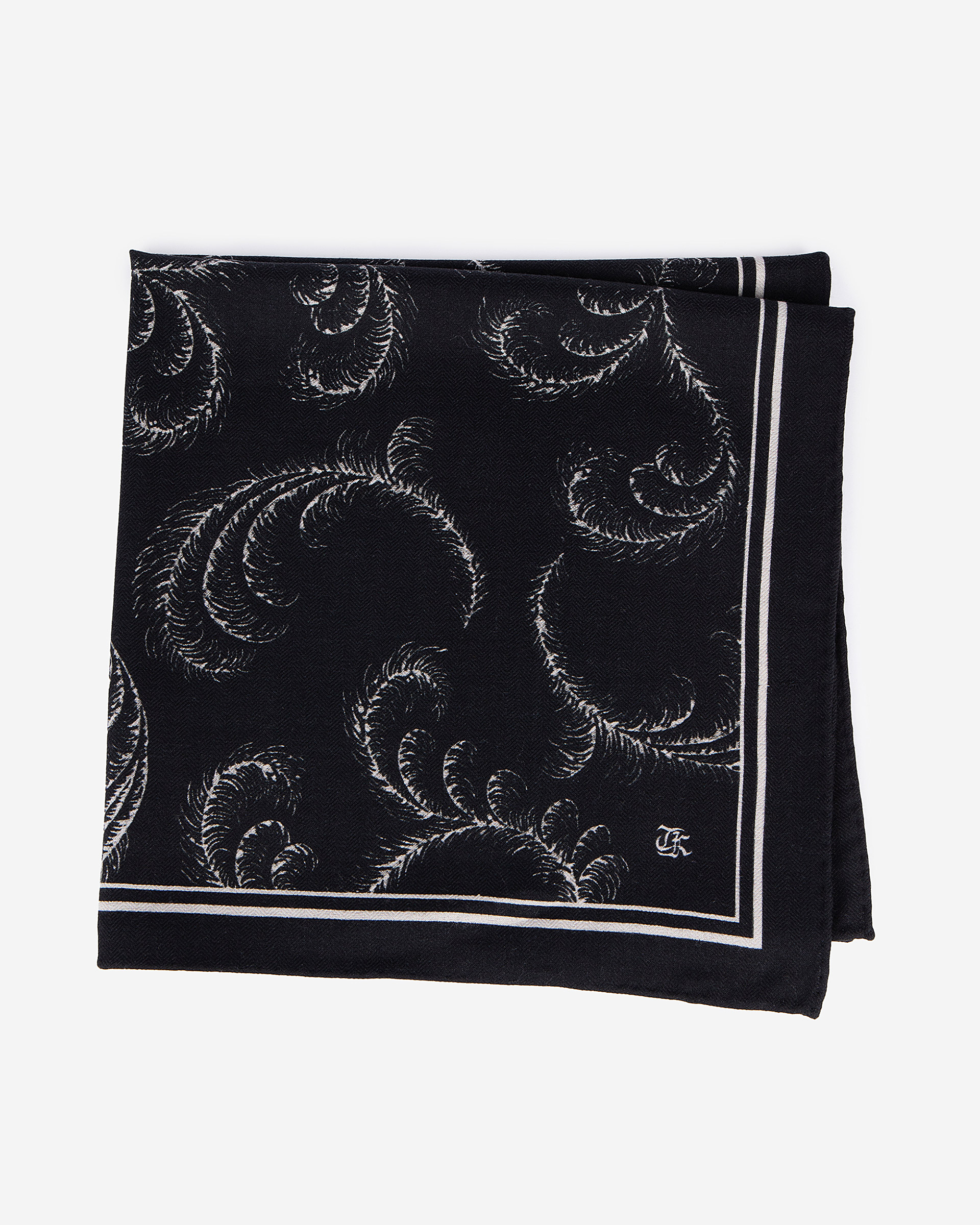 Foulard imprimé en laine et soie noir