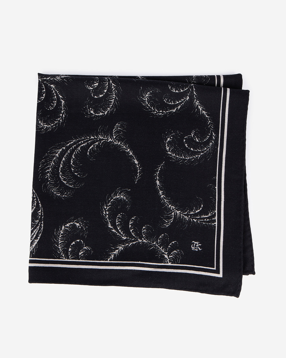 Foulard imprimé en laine et soie noir