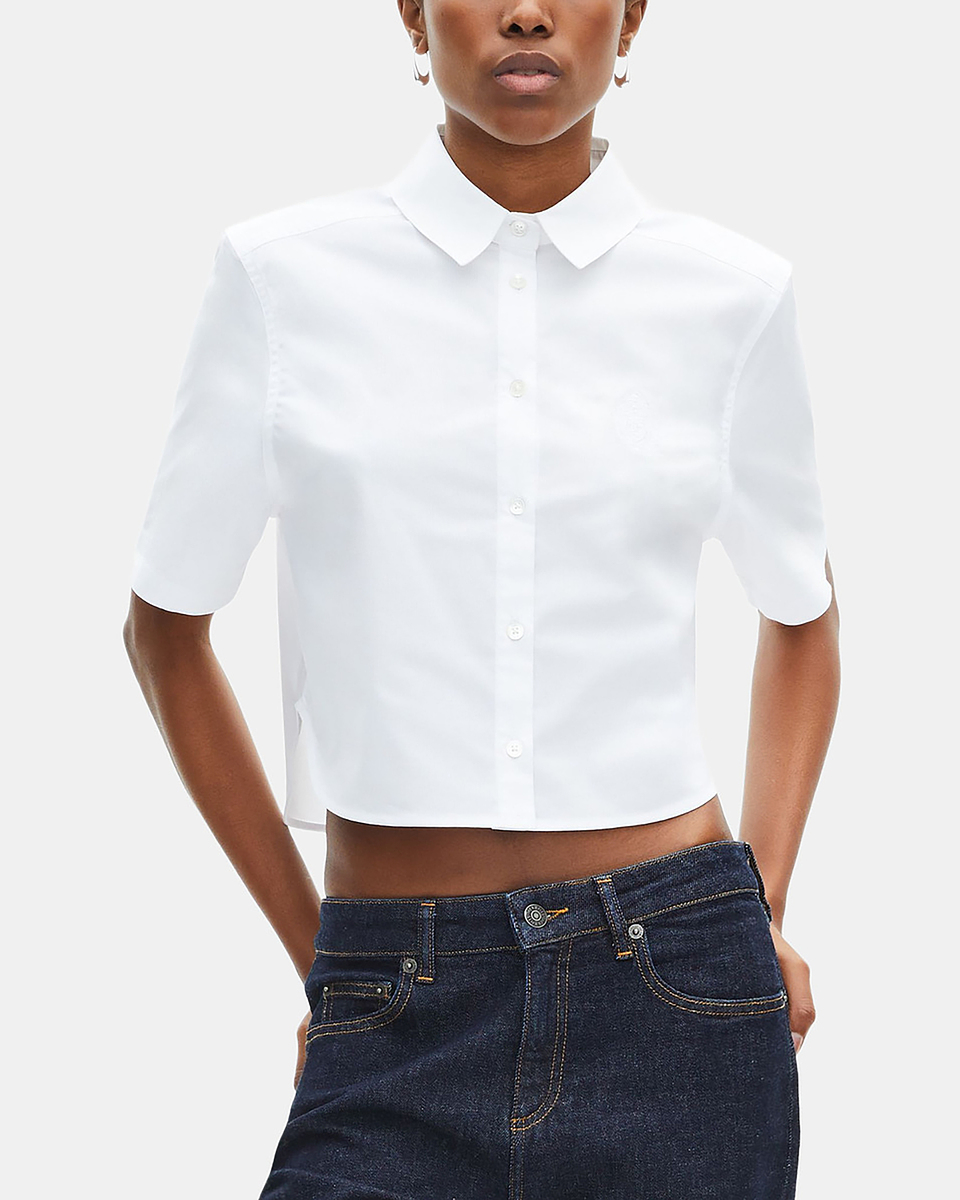 Chemise courte en popeline blanche
