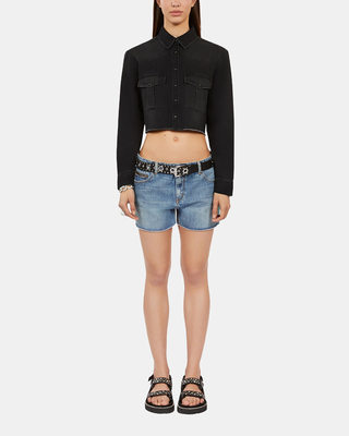 Chemise courte en denim gris