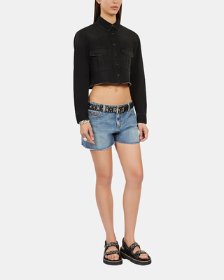 Chemise courte en denim gris