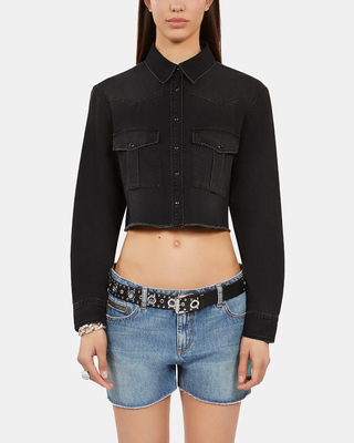 Chemise courte en denim gris
