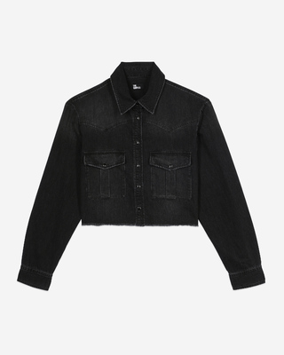 Chemise courte en denim gris