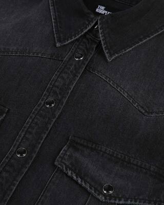 Chemise courte en denim gris