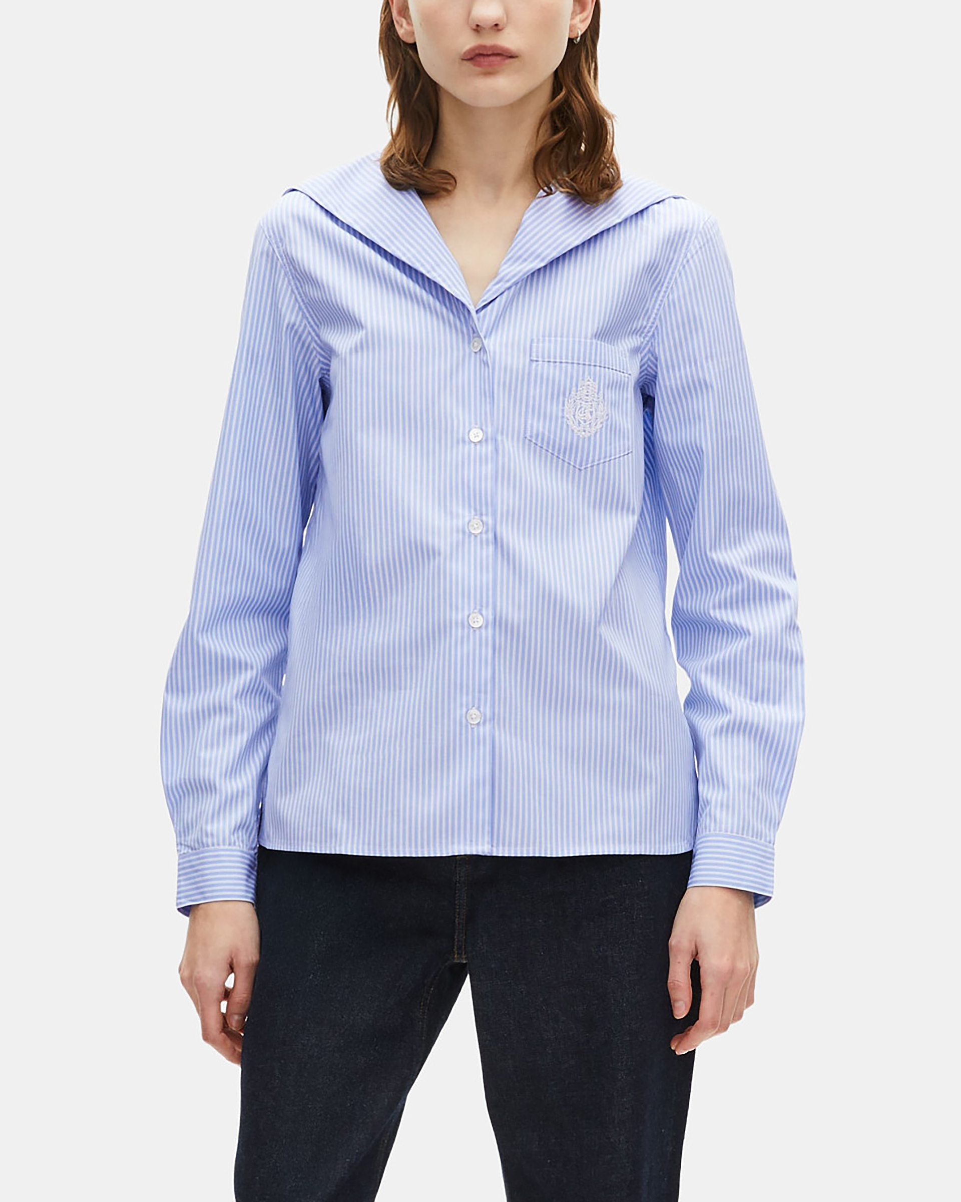 Blue poplin striped shirt