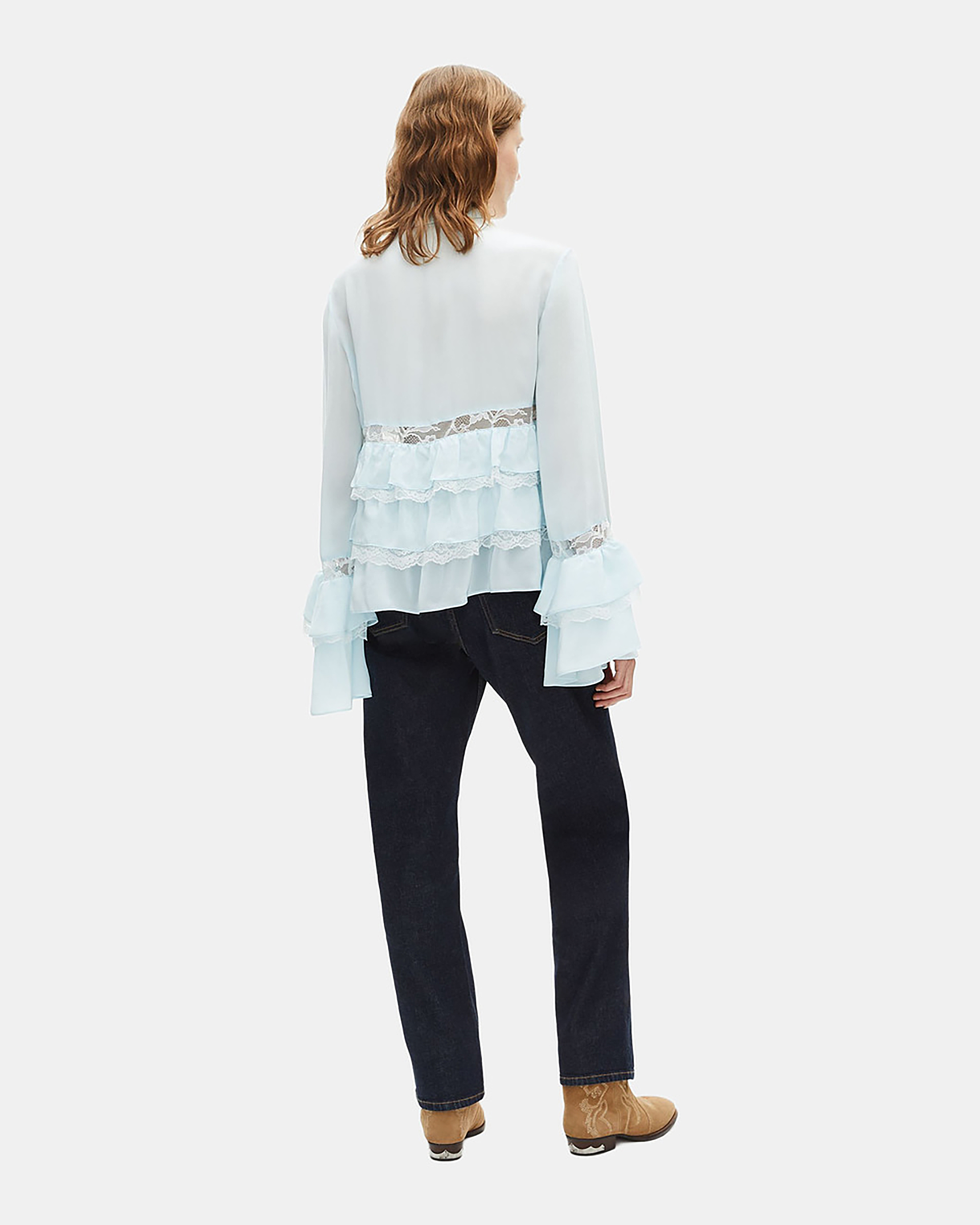 Light blue lace and ruffled shirt