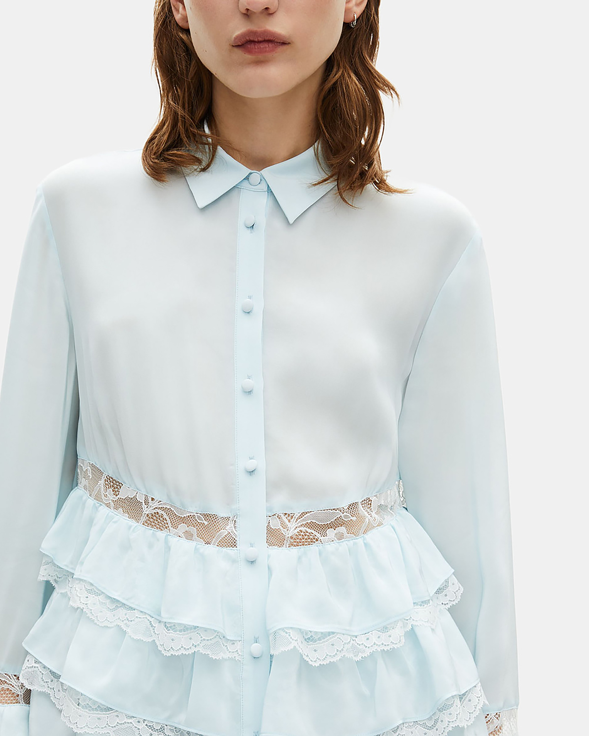 Light blue lace and ruffled shirt